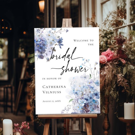 Elegante Brautparty Blau Wildblumen willkommen Poster