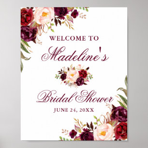 Elegante Brautparty Burgunder Blumen Poster