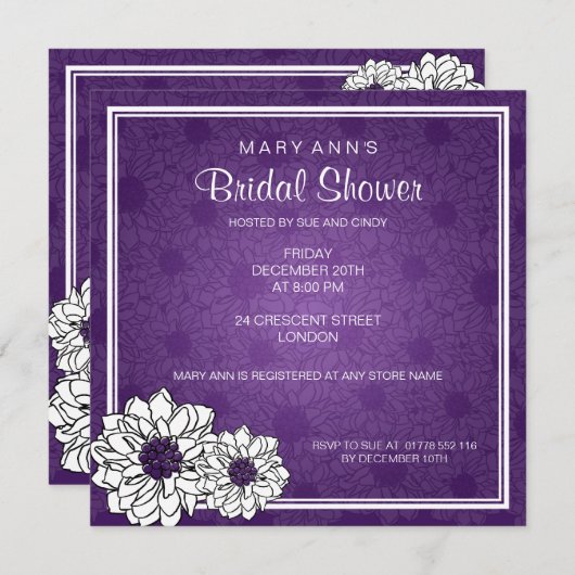 Elegante Brautparty-Dahlie-Mit Blumenlila Einladung (Vorne/Hinten)