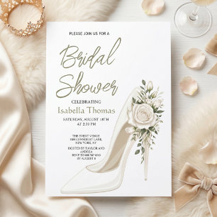 Elegante Brautparty mit weißen Blumen-High Heels Einladung
