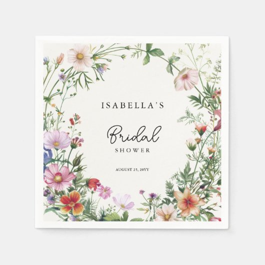 Elegante Brautparty mit Wildblumen Serviette (Vorderseite)