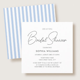 Elegante Brautparty Moderne Schrift Blaue Streifen Einladung