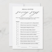 Elegante Brautparty Survey: Spielkarte Einladung (Vorderseite)