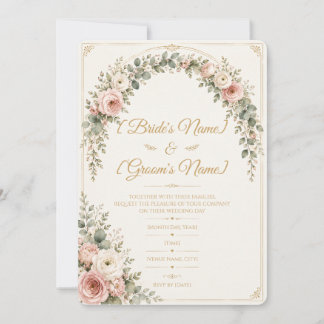 Elegante Brautrosen-Botanical-Hochzeit Einladung