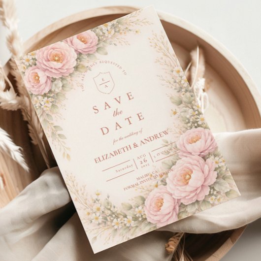 Elegante Brautrosengarten-Hochzeit Save The Date