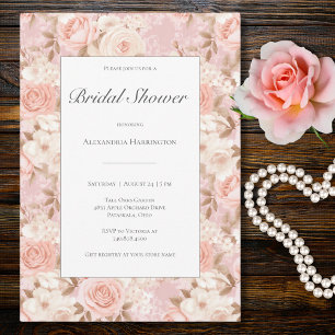 Elegante Brautschauer mit rosafarbenen Rosen Einladung