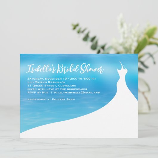 Elegante Bridal Dusche Einladung blaue Aquarell (Stehend Vorderseite)