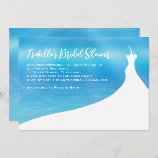 Elegante Bridal Dusche Einladung blaue Aquarell (Vorne/Hinten)