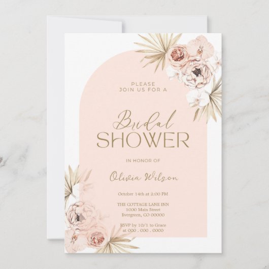 Elegante bridal  shower con flores de Boho Einladung (Vorderseite)