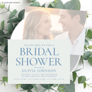 Elegante Bridal-Shower-Foto-Typografie in Blassbla Einladung