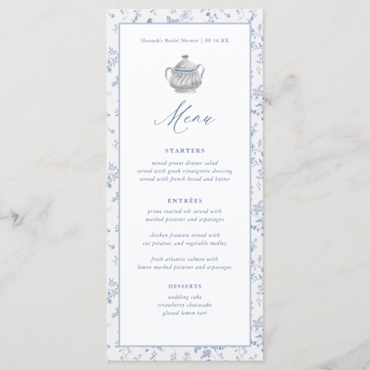 Elegante Bridal Tea Party Brautparty Menükarte (Vorderseite)