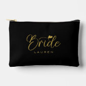 Elegante Bride Black & Gold Script Namensgeschenk Zubehörtasche (Vorderseite)