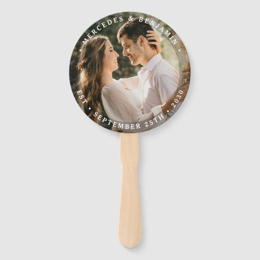 Elegante Bride Groom Modernes Foto Datum Hochzeit Fächer (Vorderseite)