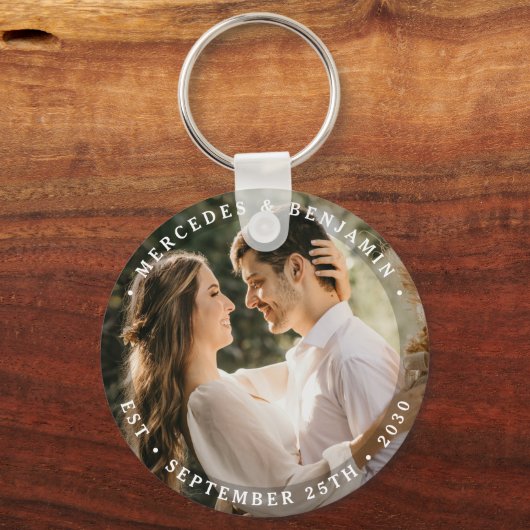 Elegante Bride Groom Modernes Foto Datum Hochzeit Schlüsselanhänger (Vorderseite)