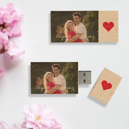 Elegante Bride Groom Wedding Couple Foto Herz USB Holz USB Stick