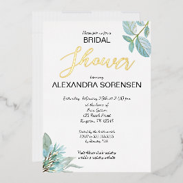 Elegante Bride Sage and Gold Dusche Foil Einladung