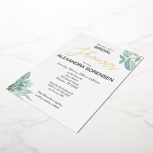 Elegante Bride Sage and Gold Dusche Foil Einladung (Gedreht)