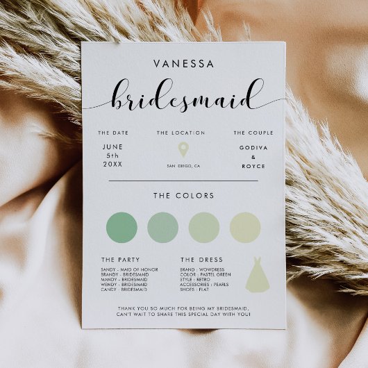 Elegante Bridesmaid Info-Karte Einladung