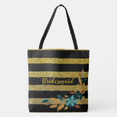 Elegante Bridesmaid Rote Flora Goldene Streifen Tasche (Vorderseite)