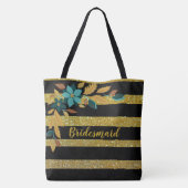 Elegante Bridesmaid Rote Flora Goldene Streifen Tasche (Rückseite)