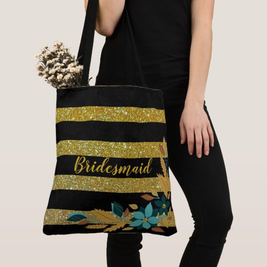 Elegante Bridesmaid Rote Flora Goldene Streifen Tasche (Von Nahem)