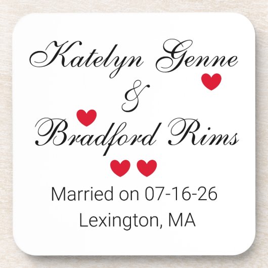 Elegante Briefe Hochzeit Getränkeuntersetzer (Vorderseite)