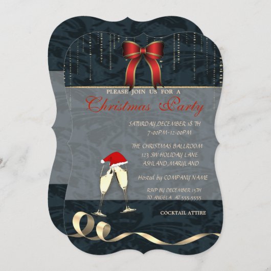 Elegante Brillen, Weihnachtsmannmütze, Bow, Weihna Einladung (Vorne/Hinten)