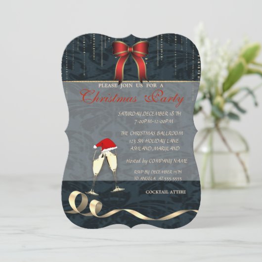 Elegante Brillen, Weihnachtsmannmütze, Bow, Weihna Einladung (Stehend Vorderseite)