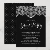 Elegante Brocade Lace Black Graduation Party Einladung (Vorne/Hinten)