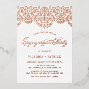 Elegante Brocade Lace Rose Gold Engagement Party Folieneinladung