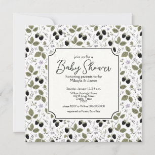 Elegante Brombeer-Lavendel-Blumen-Baby-Shower Einladung