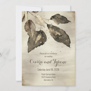 Elegante Bronze & Champagne Fünf Leaf Hochzeit Einladung