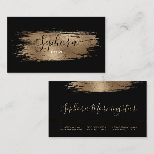 Elegante Bronze Metallic Foil Paint Stroke Visitenkarte (Vorne/Hinten)