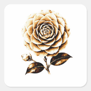 Elegante Bronze-Rosen-Blumenillustration Holz Kuns Quadratischer Aufkleber