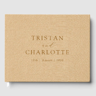 Elegante Bronze Typografie Cream Brown Imitats Lin Gästebuch