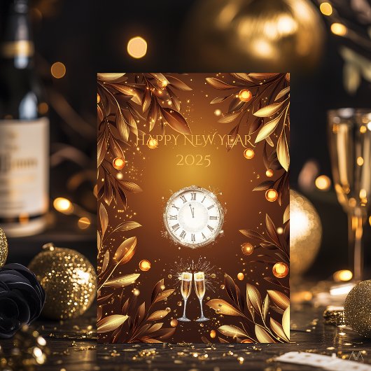 Elegante Bronze und Gold Silvester Mitternacht Einladung