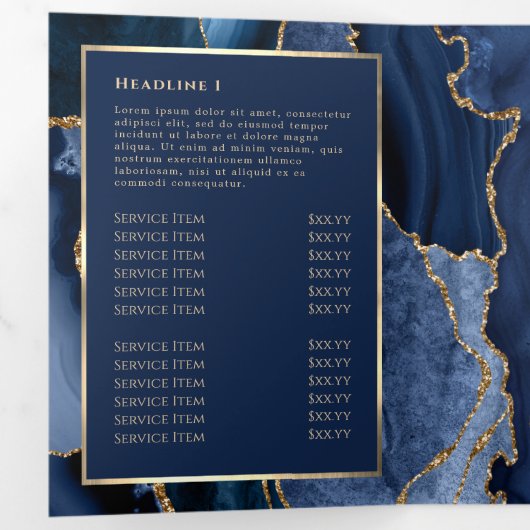 Elegante Broschüre Blue and Gold Agate Trifold (Innen Erste Seite)