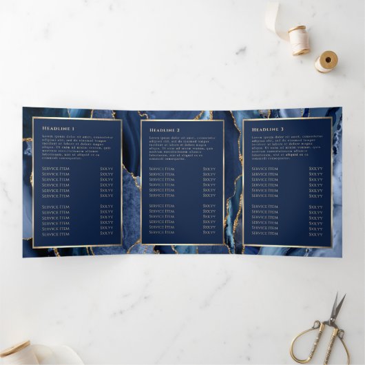 Elegante Broschüre Blue and Gold Agate Trifold (Innenseite)