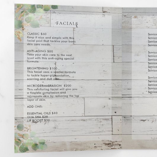 Elegante Broschüre Wellness-Center Holz und Grünpf (Innen Erste Seite)