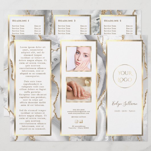 Elegante Broschüre White and Gold Agate (Vorne/Hinten)