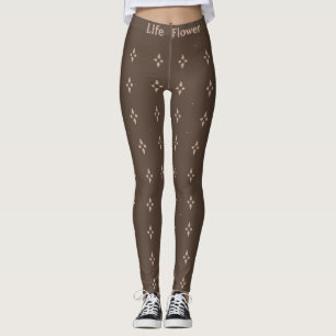 Elegante Brown & Beige Abstrakte Blume Leggings
