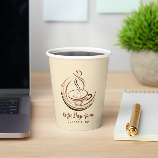 Elegante Brown Coffee Espresso Business Logo Shop Pappbecher (InSitu)