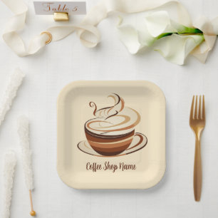 Elegante Brown Coffee Espresso Business Logo Shop Pappteller