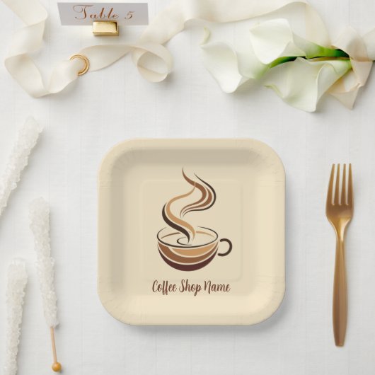 Elegante Brown Coffee Espresso Business Logo Shop Pappteller (Hochzeit)