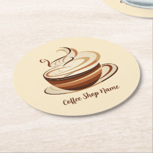 Elegante Brown Coffee Espresso Business Logo Shop Runder Pappuntersetzer