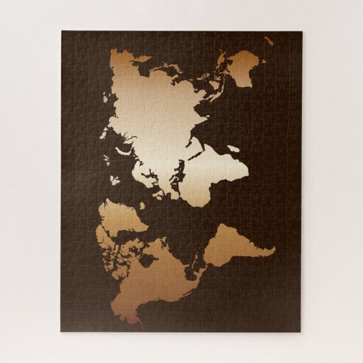 Elegante Brown & Gold Gradient Weltkarte Puzzle (Vertikal)