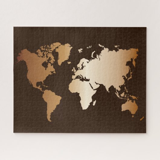 Elegante Brown & Gold Gradient Weltkarte Puzzle (Horizontal)