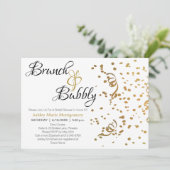 Elegante Brunch Bubbly Brautparty Gold Confetti Einladung (Stehend Vorderseite)