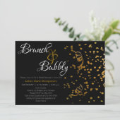Elegante Brunch Bubbly Brautparty Gold Confetti Einladung (Stehend Vorderseite)