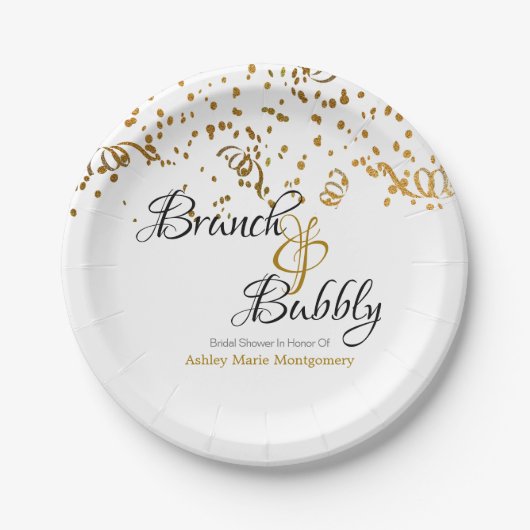 Elegante Brunch Bubbly Brautparty Gold Confetti Pappteller (Vorderseite)
